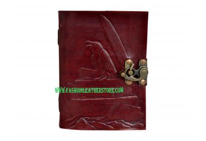 Beautiful Embossed Leather Journal Brown Crow Leather Diary Note Book 